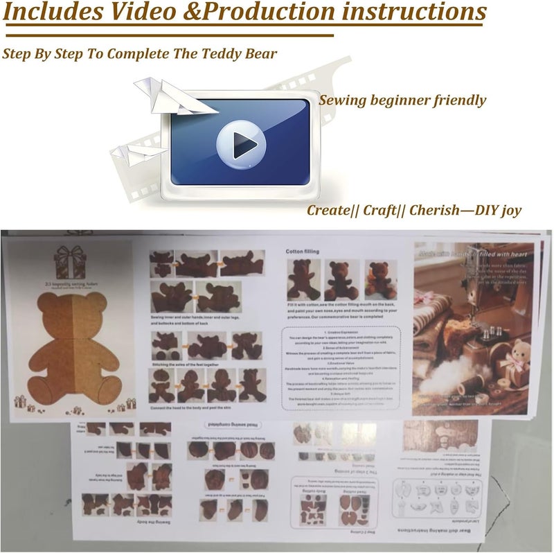 SUNYAO 10 Inch Memory Bear Quilting Templates & Sewing Patterns - Beginners Friendly | with PVC Stencil Rulers, Craft Eyes and Noses Step-by-Step Tutorials/Instructions for Easy DIY(10in) - Image 3